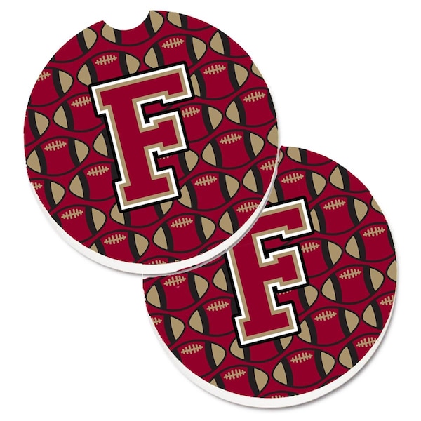 Carolines Treasures Letter F Football Garnet and Gold Set of 2 Cup Holder Car Coaster CJ1078-FCARC - main